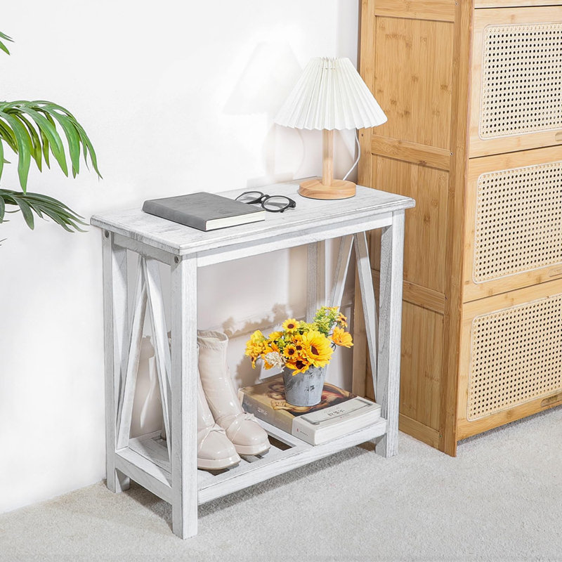 Narrow End Table Wood Rustic Farmhouse Side Tables With Storage Shelves Narrow Sofa Table For Small Spaces Living Room Bedroom Bathroom Dorm Rustic